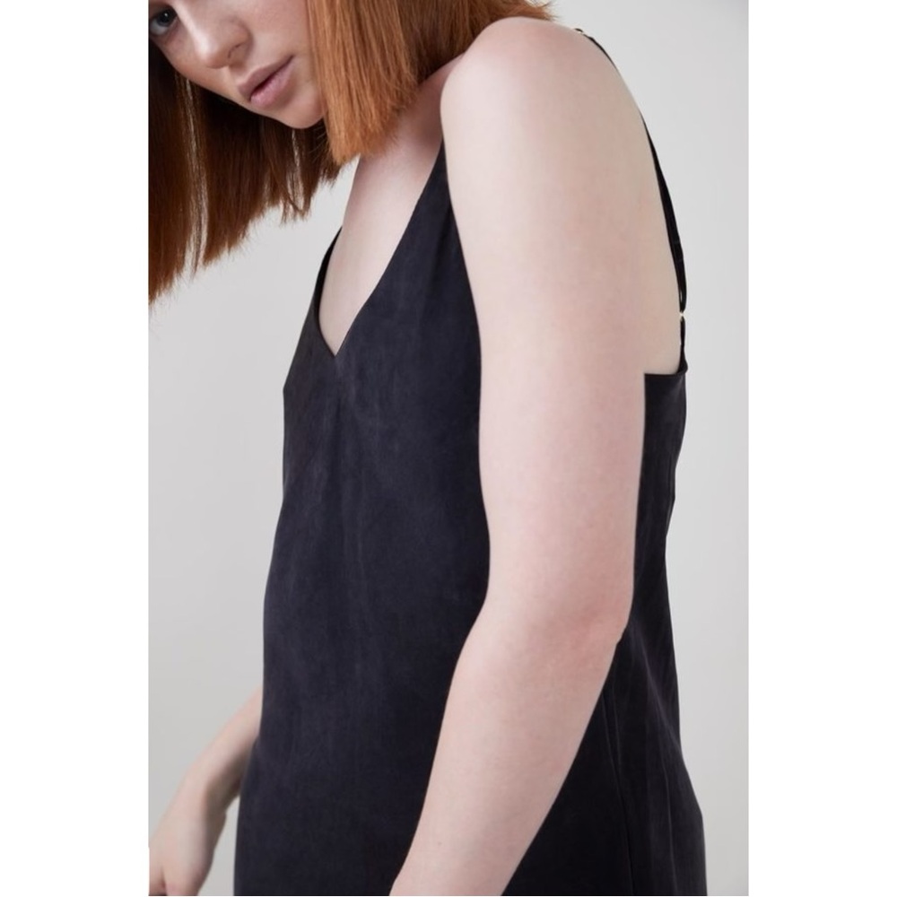 OZMA of California Long Cupro Slip Dress - Black Sleeveless V-Neck Midi Dress - Picture 11 of 13